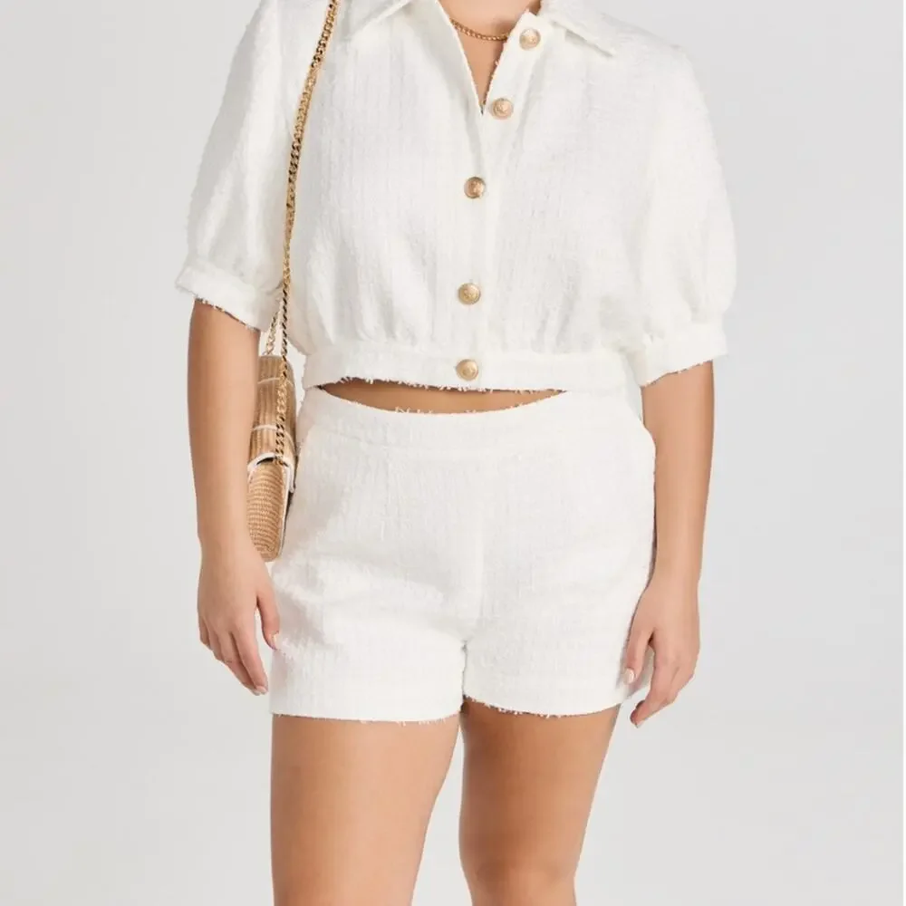 NWT$395 L'agence Ashton Bouclé Knit White Shorts Sz 6 - Picture 10 of 16